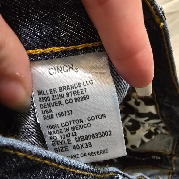 Cinch Mens Loose Fit Black Label jeans in Dark Stone 40x38 tapered leg dark wash - Picture 9 of 11